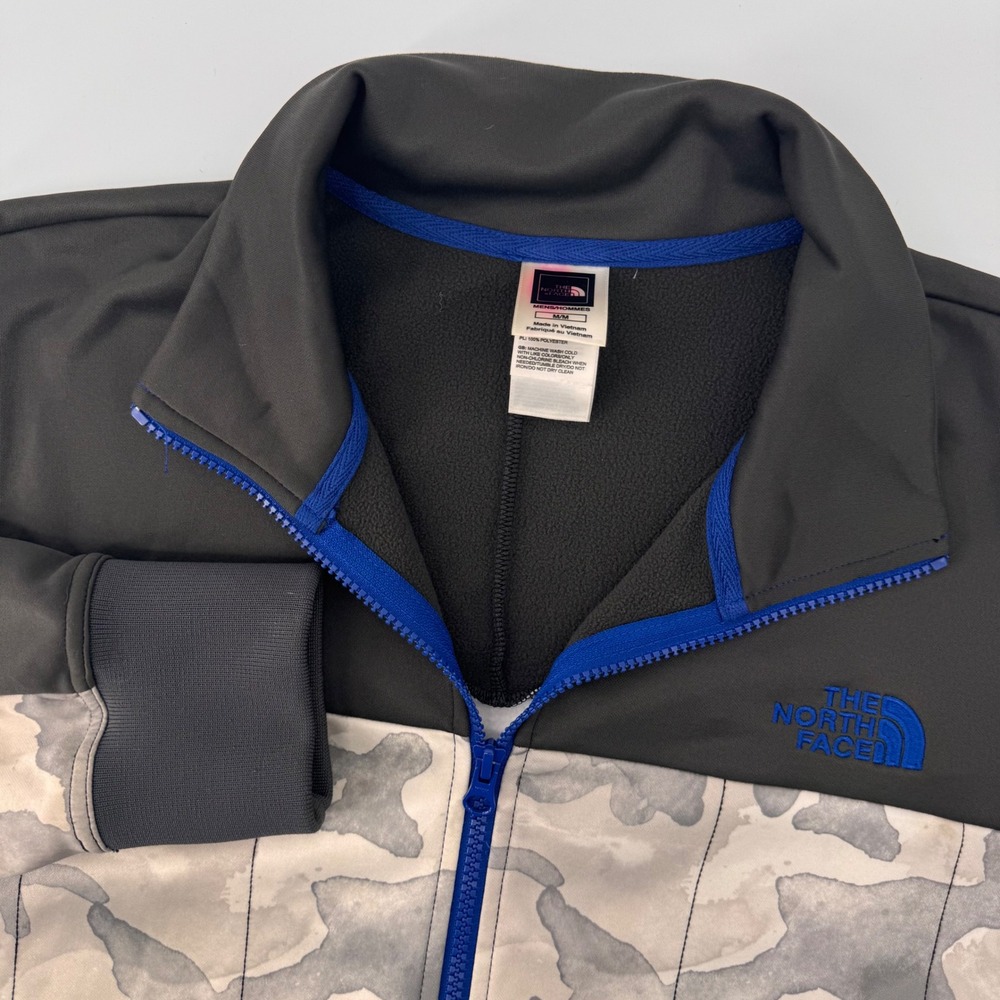 The North Face Track Jacket Mens Medium Gray Camo Full Zip Fleece Lined Logo
